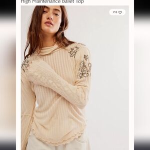 Free People Cream Long Sleeve Top with Embellishments